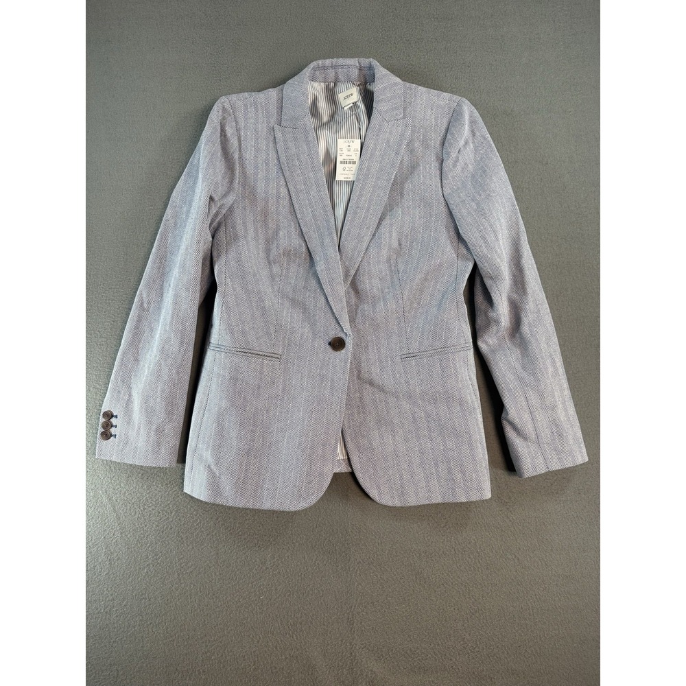 NWT J.Crew Blazer Womens 6 Blue Herringbone Linen Blend 1 Button Twill Suiting